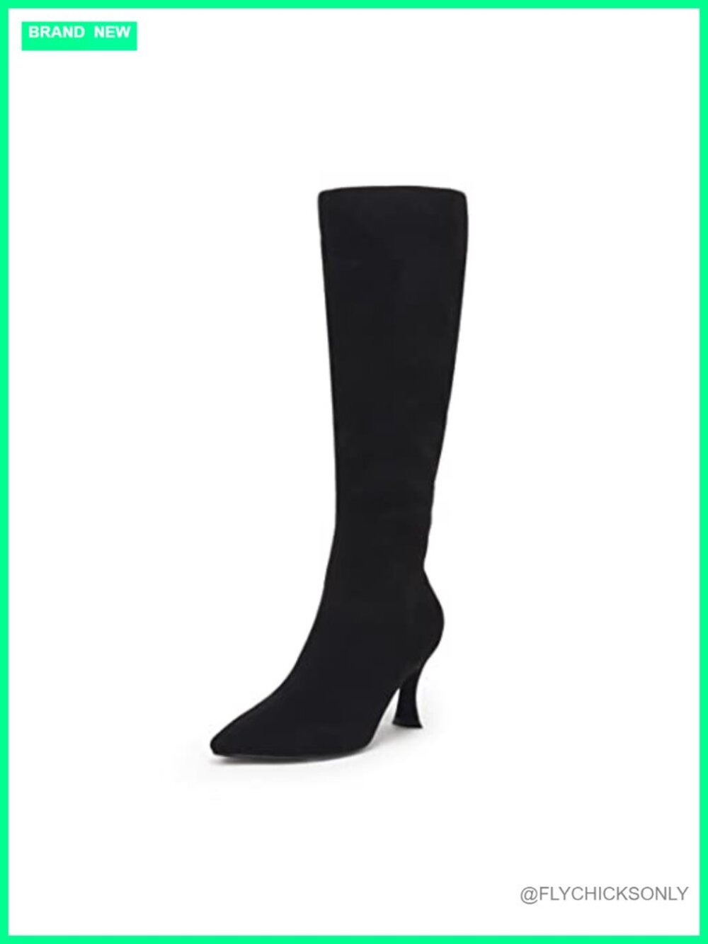 Coutgo Women's Knee High Boots Pointed Toe Kitten Heel Vegan Suede